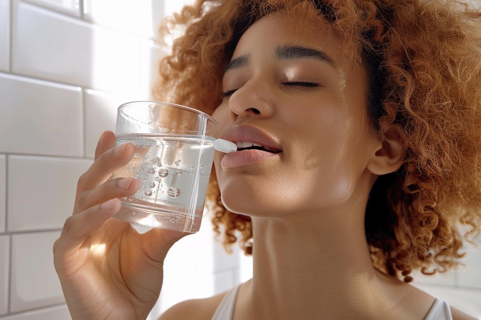 Verre d’eau, solution de réhydratation et aliments légers disposés sur une table pour soulager une diarrhée