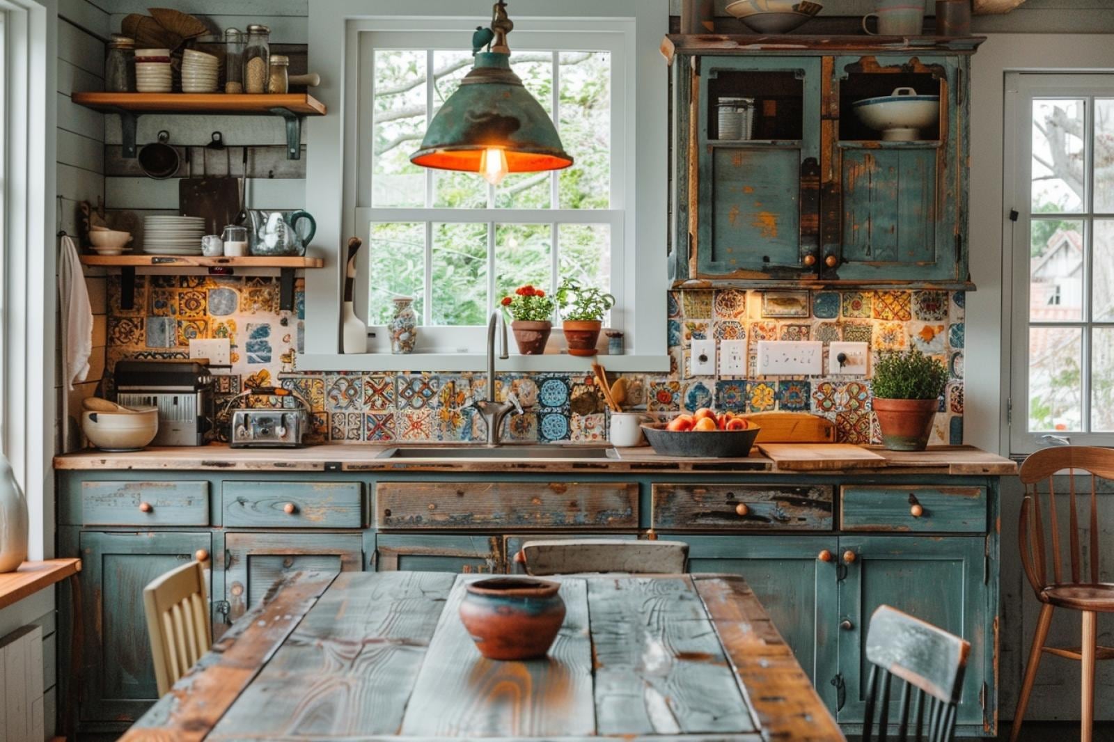 Cuisine lumineuse modernisée à petit budget avec meubles repeints, poignées noires et éclairage sous les placards