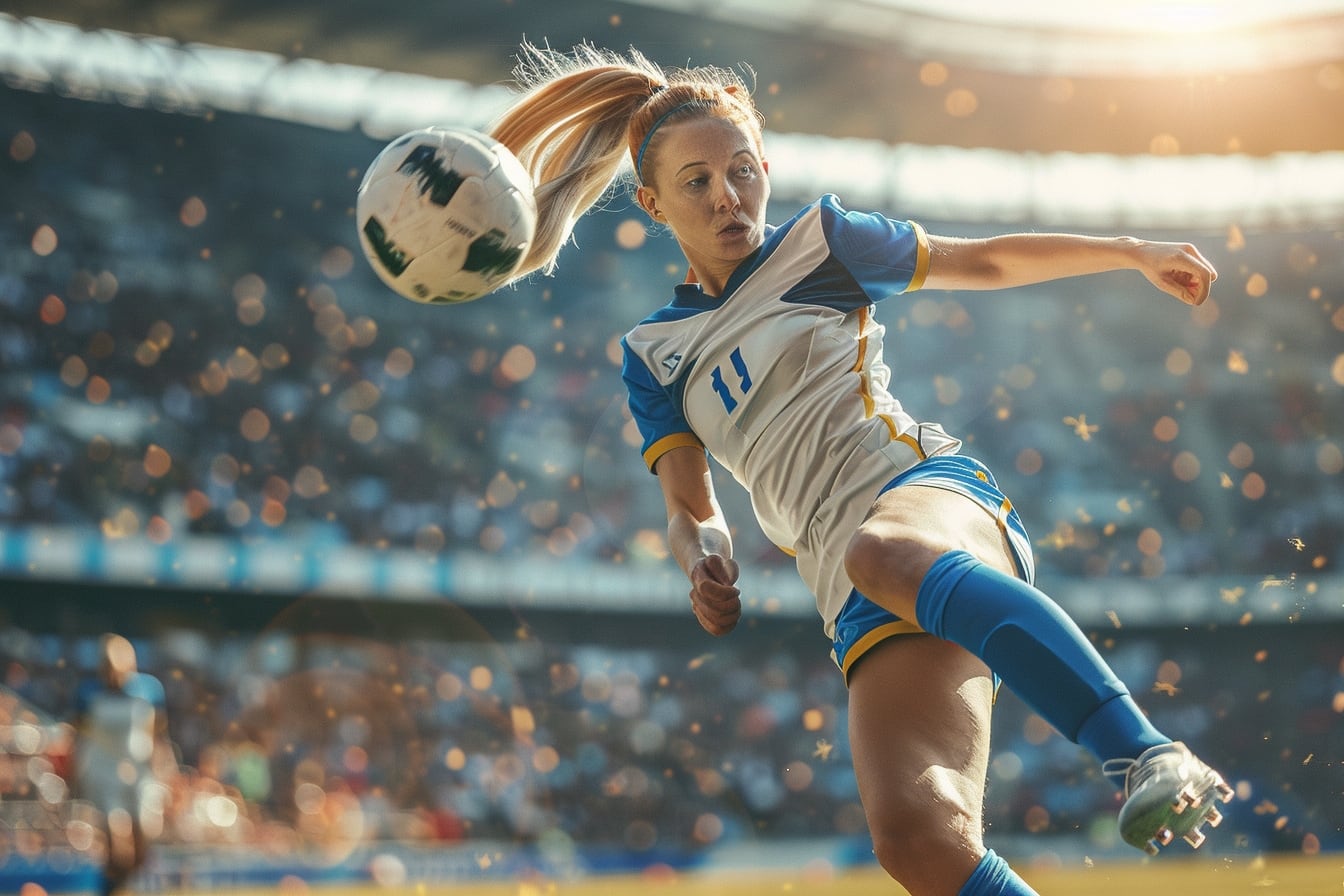Joueuses de football féminin réunies sur un terrain avant le coup d’envoi d’un match