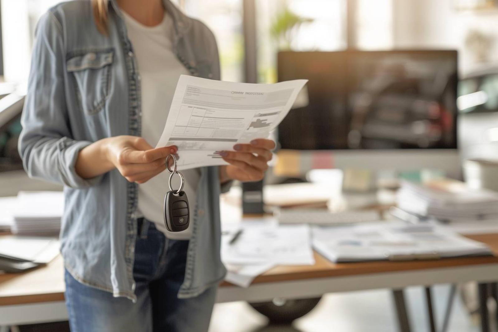 Conducteur comparant deux contrats d’assurance auto et les documents de son véhicule sur une table