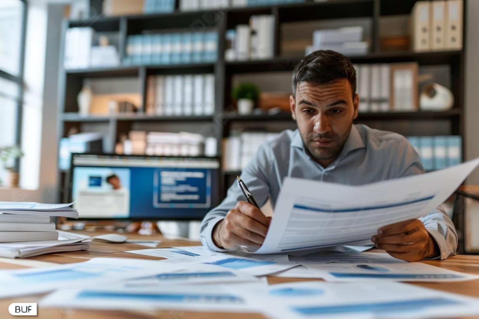 Dirigeante d’entreprise comparant deux contrats d’assurance responsabilité civile professionnelle sur son bureau