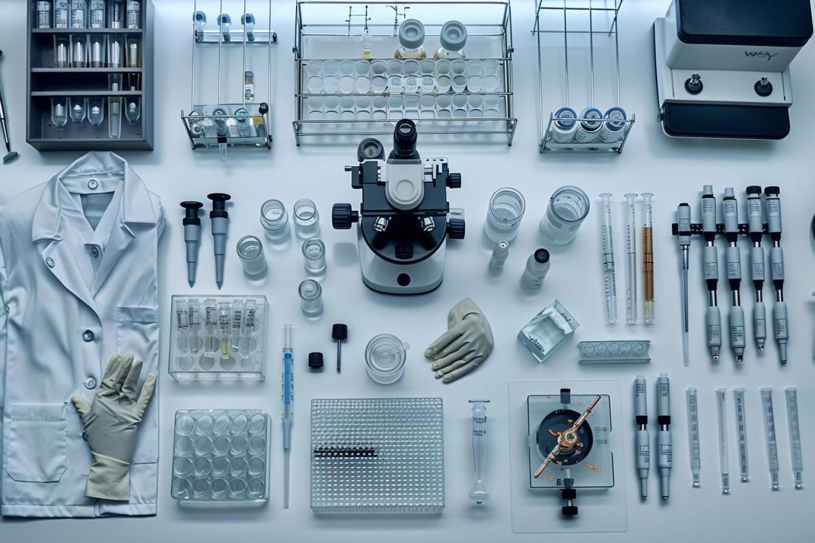Technicienne de laboratoire préparant des échantillons devant des instruments d’analyse et de la verrerie