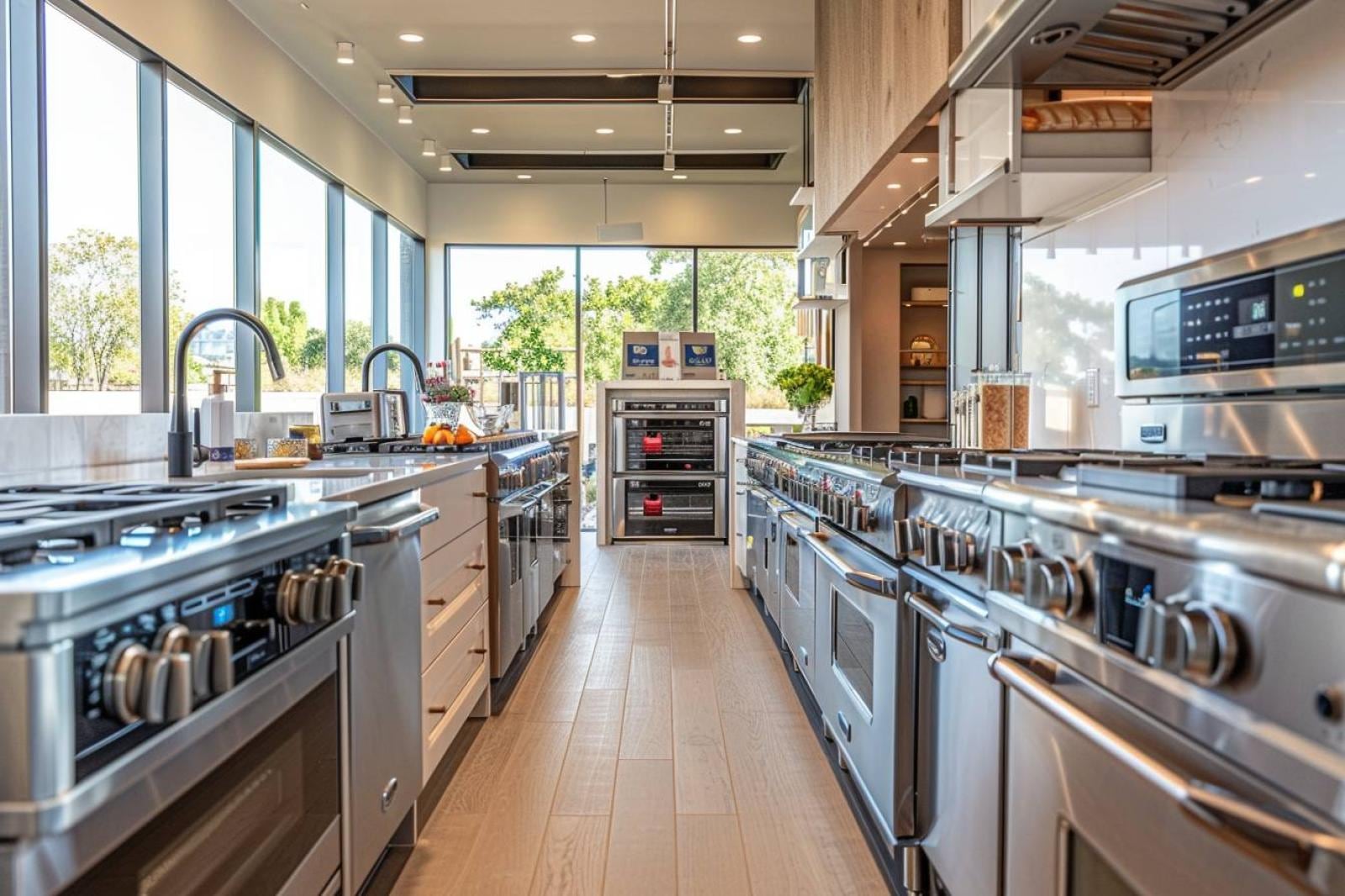 Cuisine contemporaine aménagée avec meubles bas à tiroirs, plan de travail clair et rangements fonctionnels