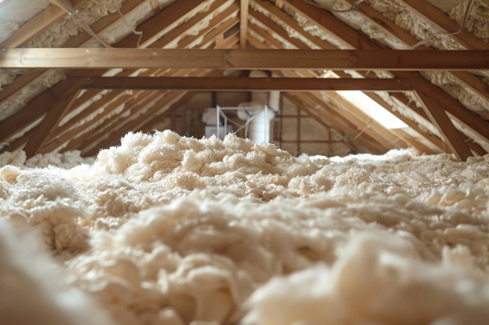 Combles perdus isolés par une épaisse couche homogène de ouate de cellulose soufflée