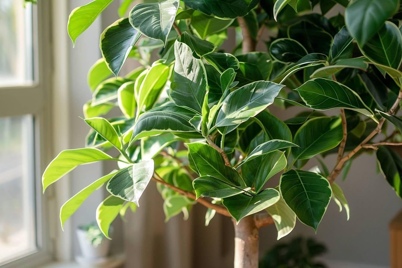 Ficus d’intérieur aux feuilles vertes en cours de taille avec un sécateur propre