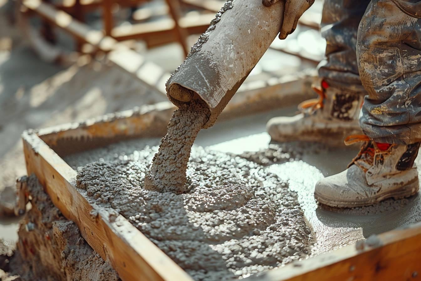 Réalisation d’une dalle en béton sur un lit de gravier compacté avec coffrage en bois et treillis soudé