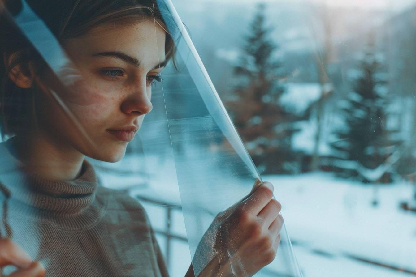 Fenêtre de salon équipée d’un film isolant avec lumière naturelle et vue sur un jardin