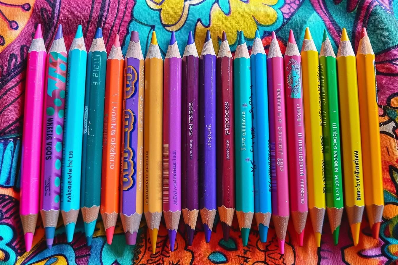 Enfant utilisant des crayons de couleur et des feutres lavables sur une table de coloriage protégée par des feuilles de papier