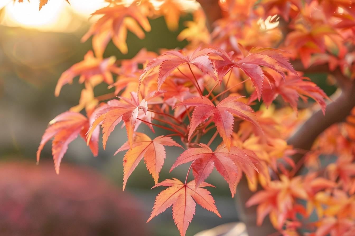 Érable du Japon au feuillage rouge planté dans une terre sombre et paillée au jardin