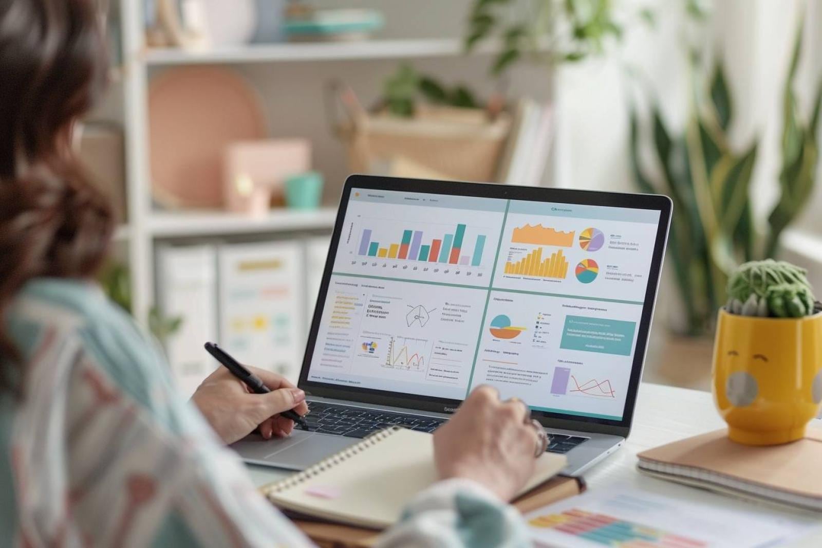 Professionnelle préparant le plan et les contenus d’un brief pour une présentation PowerPoint