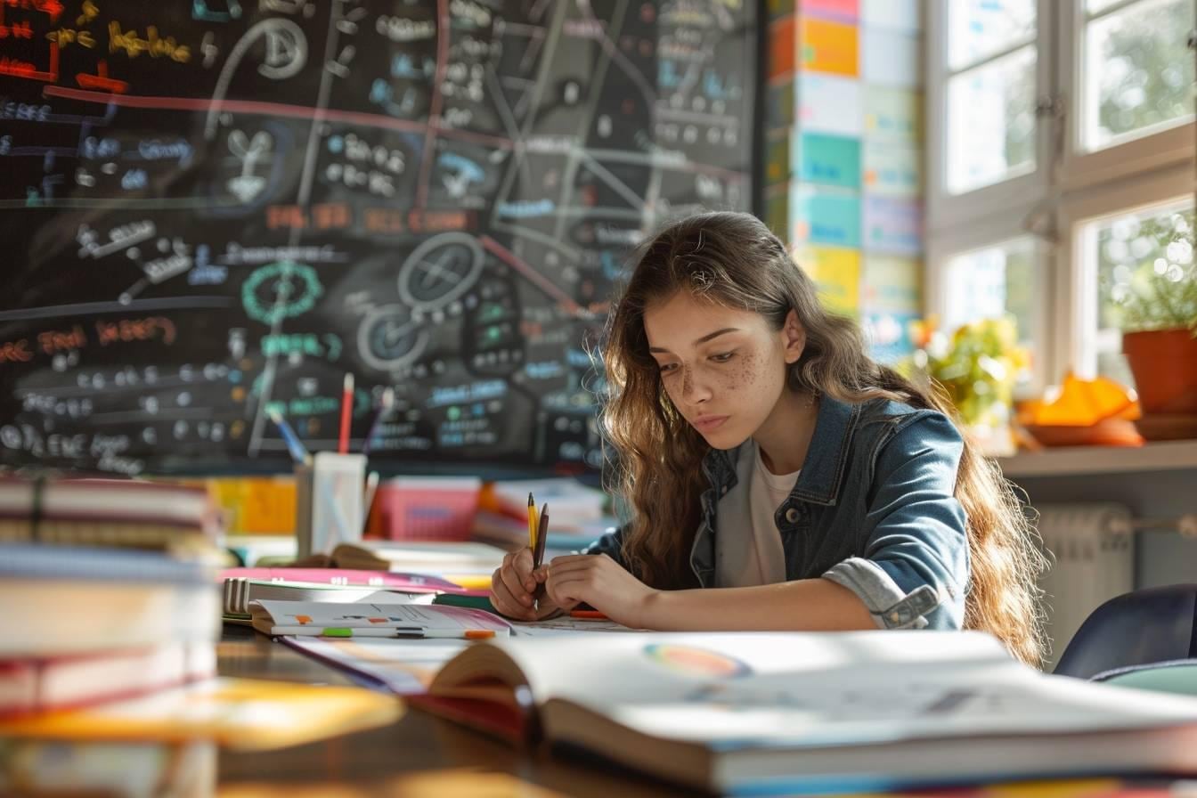 Élève de terminale révisant des exercices de mathématiques avec un professeur pour préparer le baccalauréat à Nantes