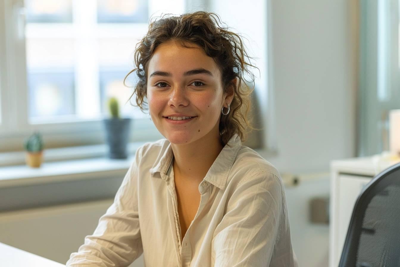 Animatrice professionnelle portant un casque dans un espace de travail calme, préparant une conversation téléphonique confidentielle