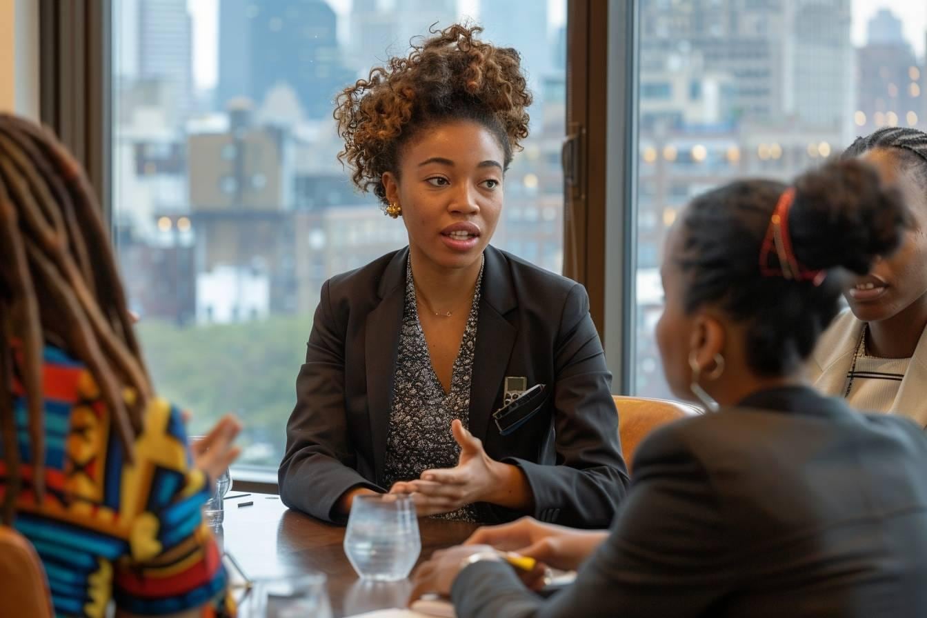 Deux professionnels de cultures différentes échangent autour d’une table de réunion avec des documents de négociation internationale