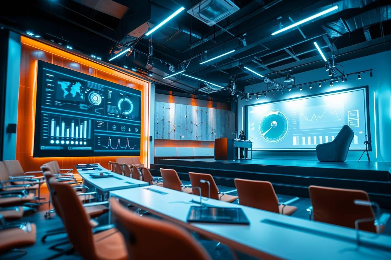 Participants et intervenants échangent lors d’une conférence de prospective appliquée devant un écran présentant des scénarios futurs