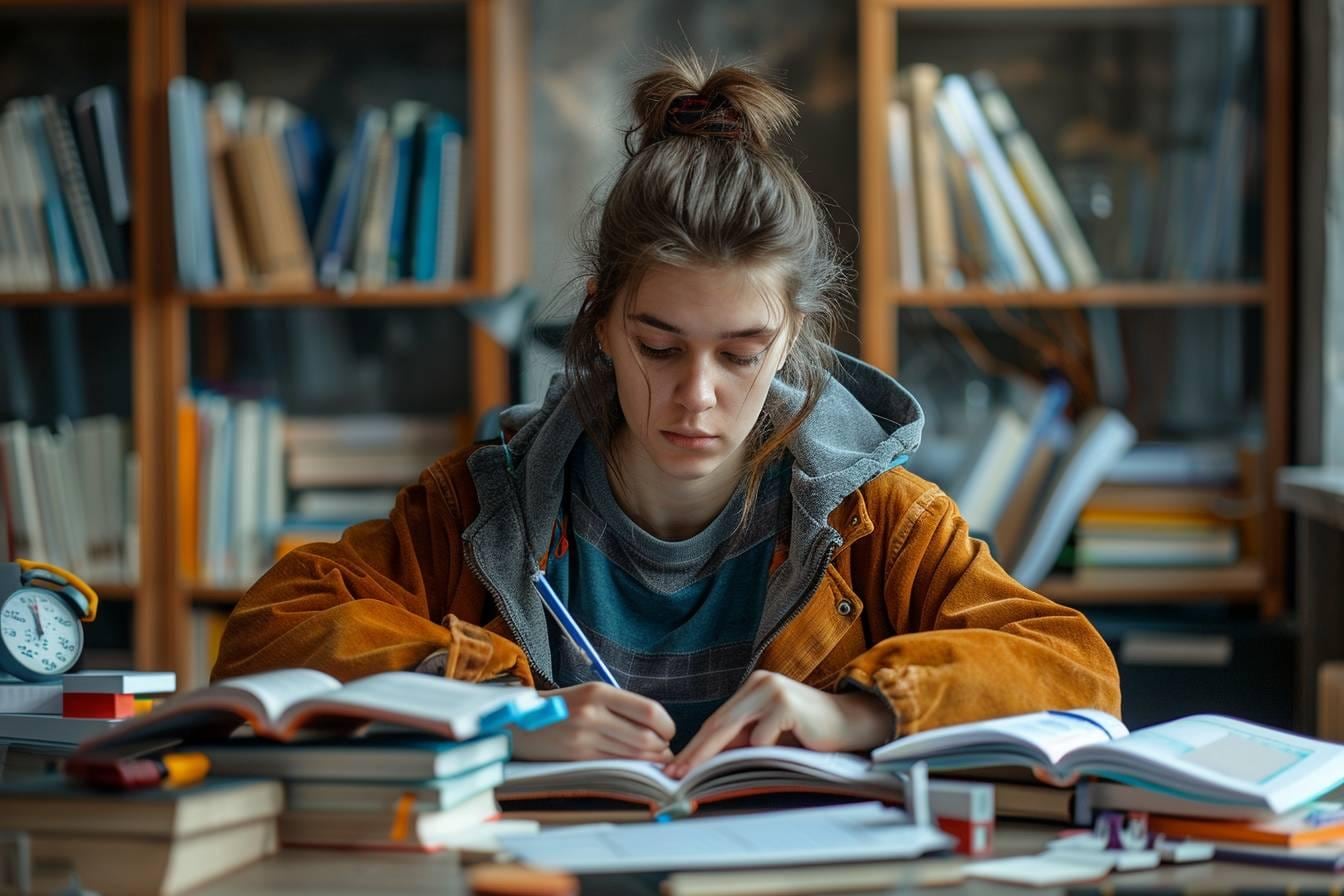 Étudiant organisant un planning de révision avec fiches, calendrier et minuterie sur un bureau