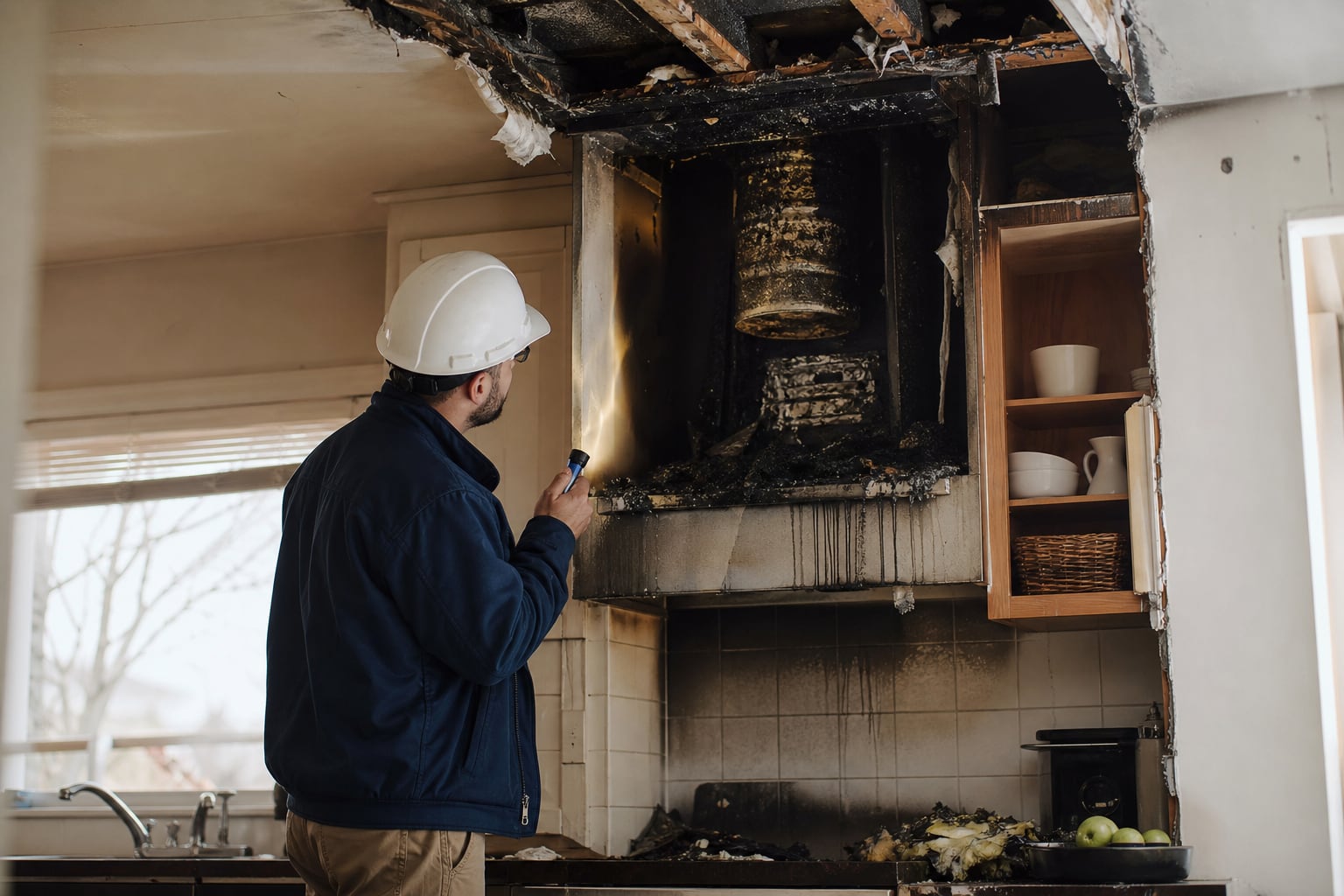 Poêle à bois allumé dans un salon avec conduit de cheminée à entretenir pour prévenir les incendies domestiques