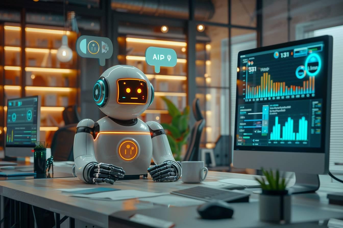 Tableau de bord affichant les indicateurs de performance d’un chatbot IA, avec satisfaction client, taux de résolution et qualité des réponses