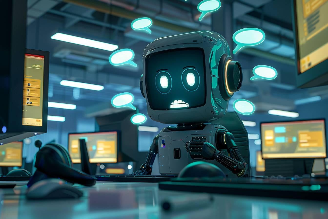 Conversation sur ordinateur illustrant les erreurs possibles d’un chatbot IA dans le service client