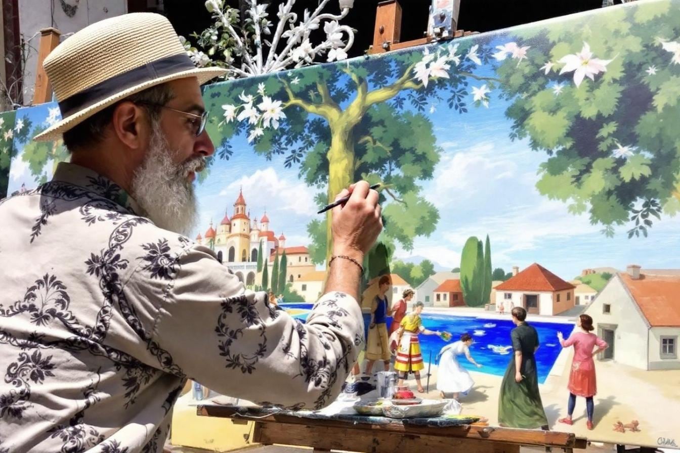 Fresque murale italienne en trompe-l’œil représentant une arcade en pierre ouverte sur un paysage méditerranéen