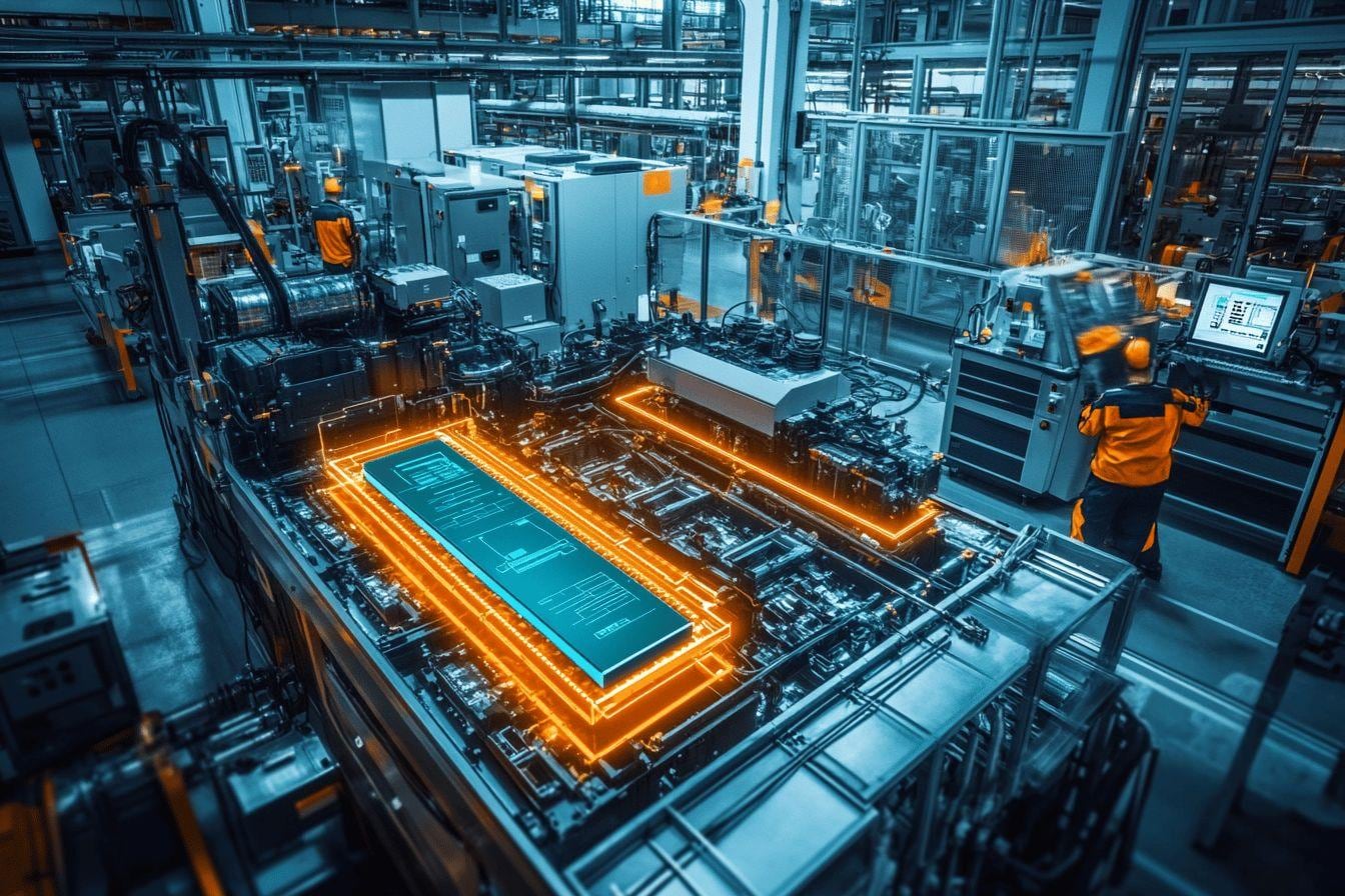 Batteries lithium-ion usagées triées dans un centre de recyclage avec modules de véhicule électrique