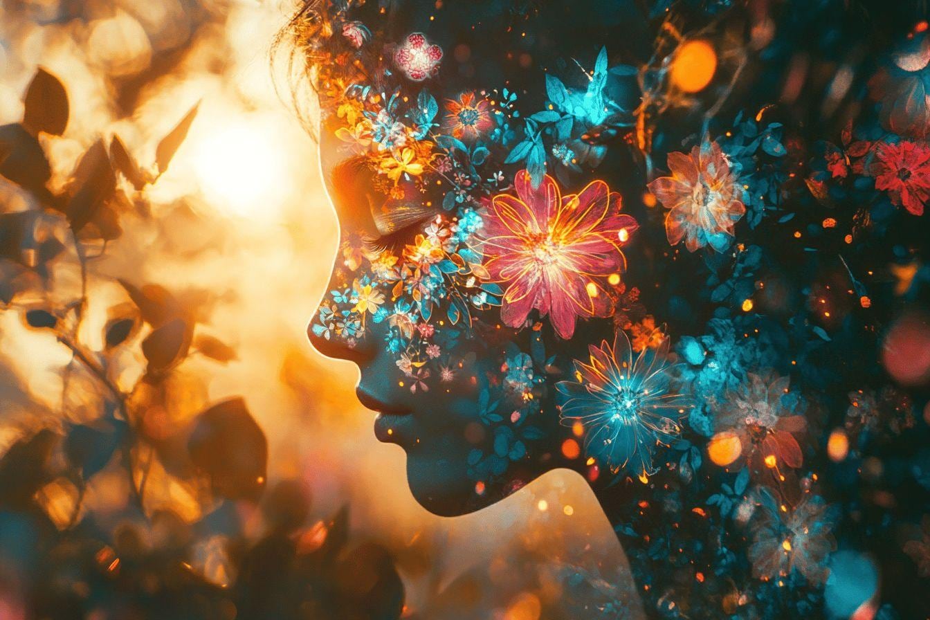 Personne assise en méditation dans une pièce calme, avec un tambour posé près d’elle et une lumière douce