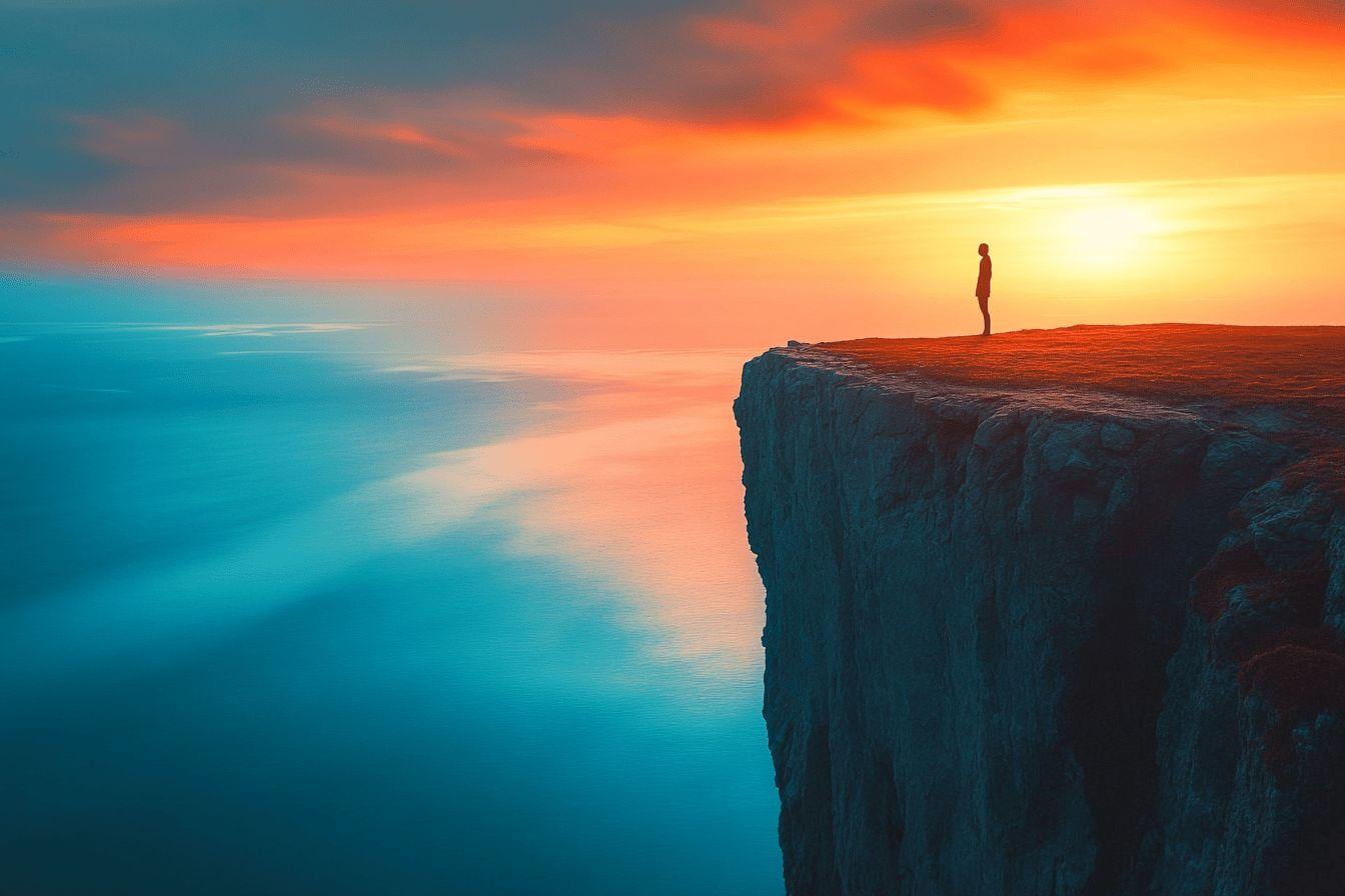 Personne assise face à un paysage de montagne, carnet ouvert sur les genoux, pendant un voyage d’introspection