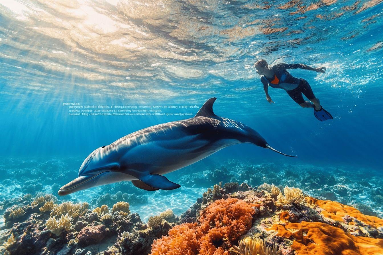 Groupe de dauphins nageant librement à la surface de la mer, observé à distance depuis un bateau