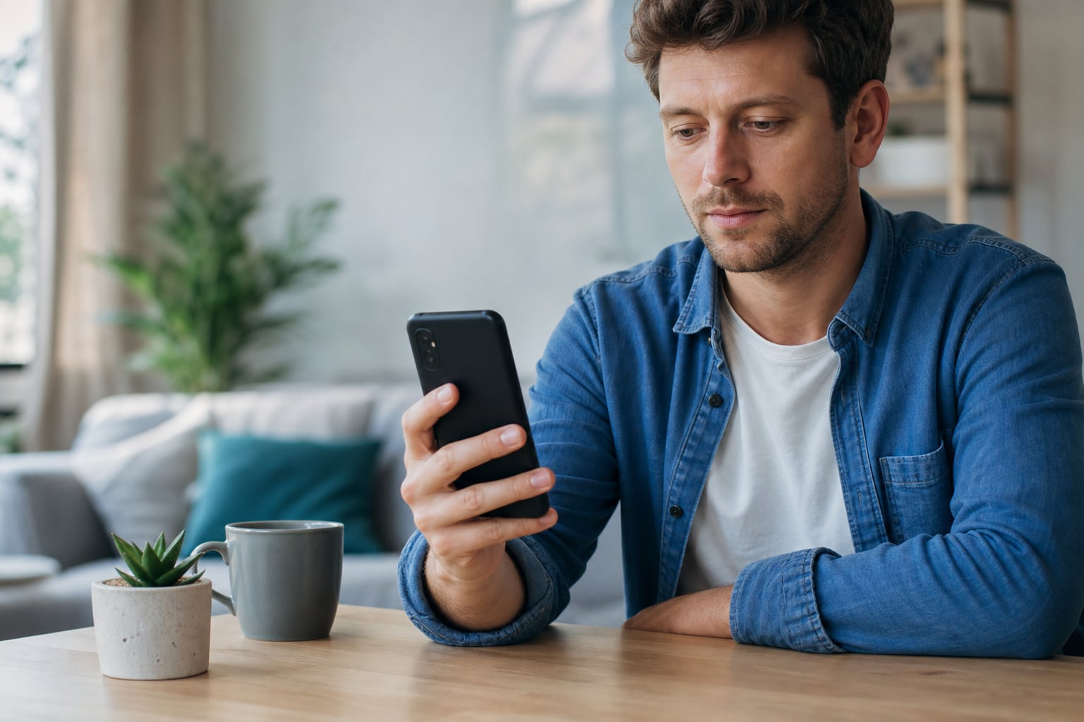 Smartphone moderne affichant une batterie presque pleine, posé sur un bureau à côté d’un câble de charge USB-C et d’un carnet