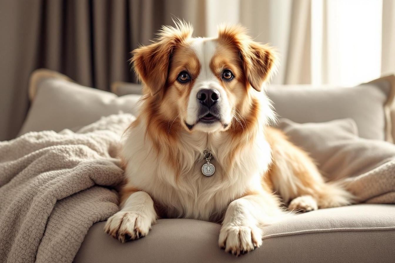 Chien de race adulte examiné avec attention par une vétérinaire dans une clinique lumineuse