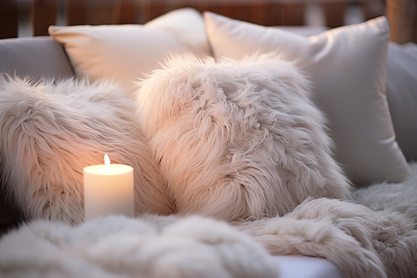 Lit douillet dans une chambre hivernale avec couette chaude blanche au format 200×200