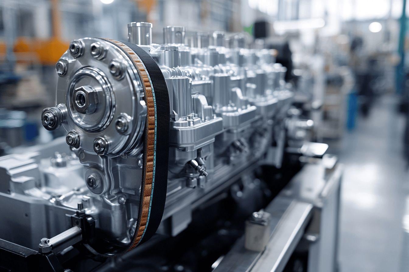 Mécanicien contrôlant la courroie de distribution et la pompe d’injection d’un moteur diesel
