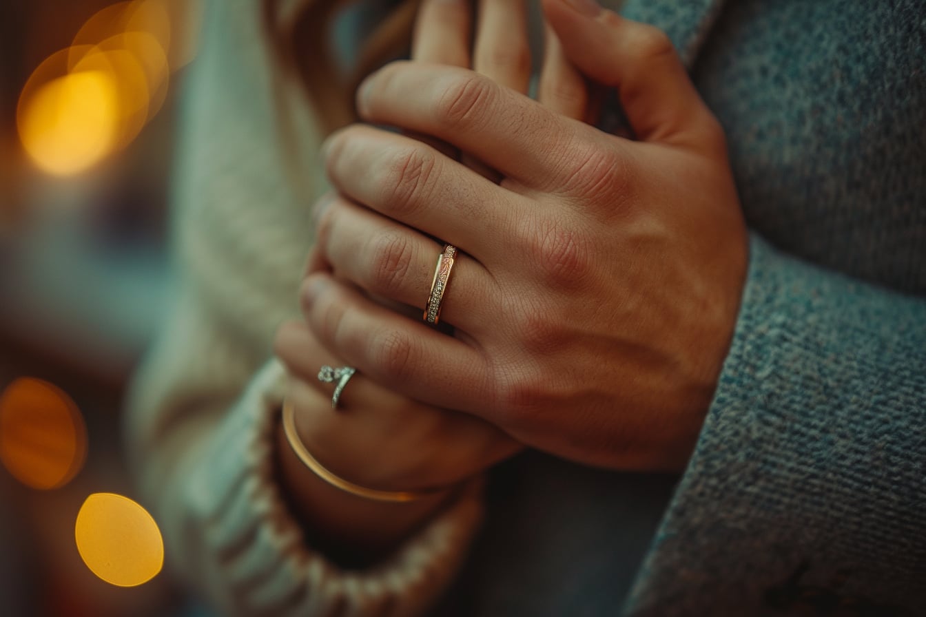 Couple adulte échangeant des documents administratifs à une table pour choisir entre PACS et mariage