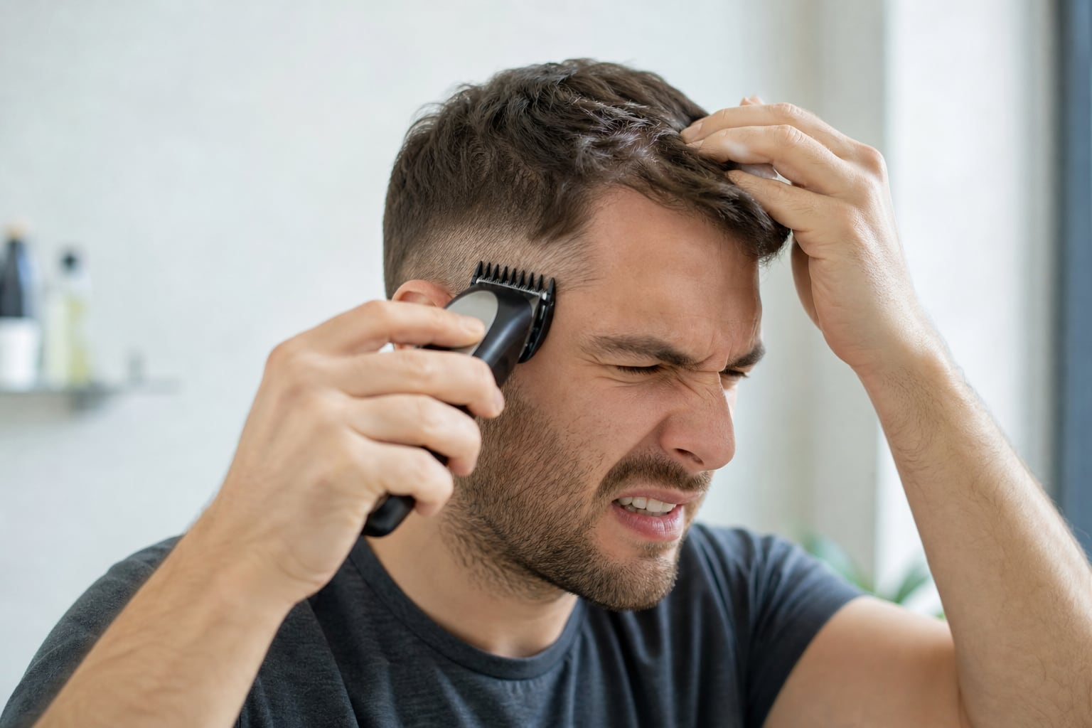 Tondeuse à cheveux démontée avec ses lames posées sur une serviette pour entretien