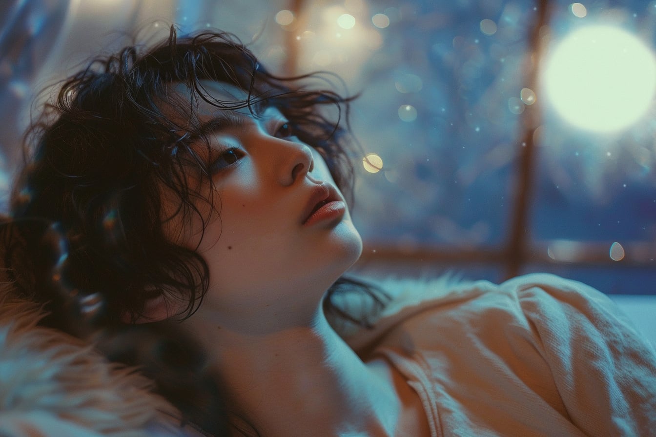 Personne assise dans son lit au réveil, pensive après un rêve concernant une ancienne relation