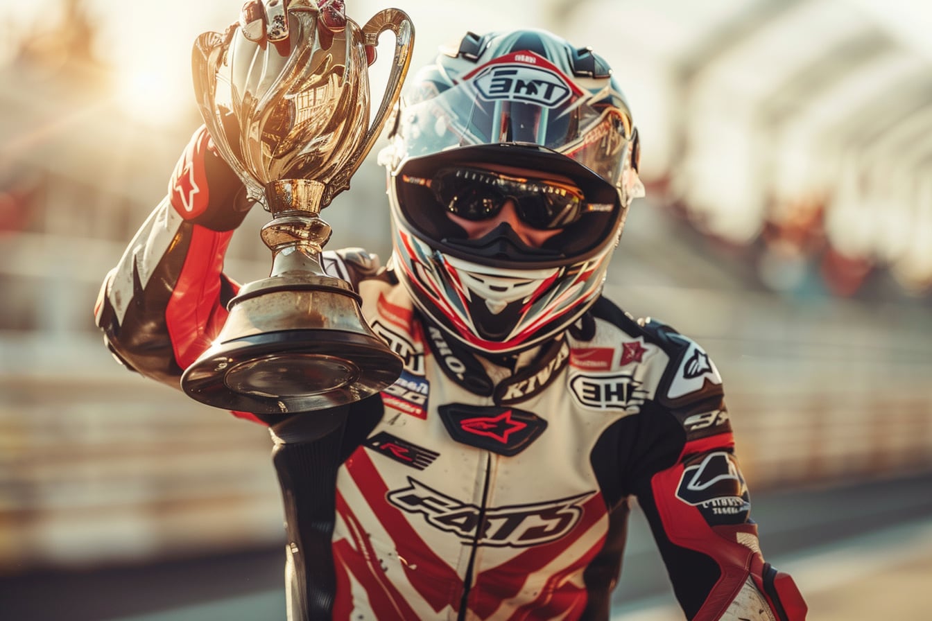 Pilotes de MotoGP lancés à pleine vitesse dans un virage pendant un Grand Prix