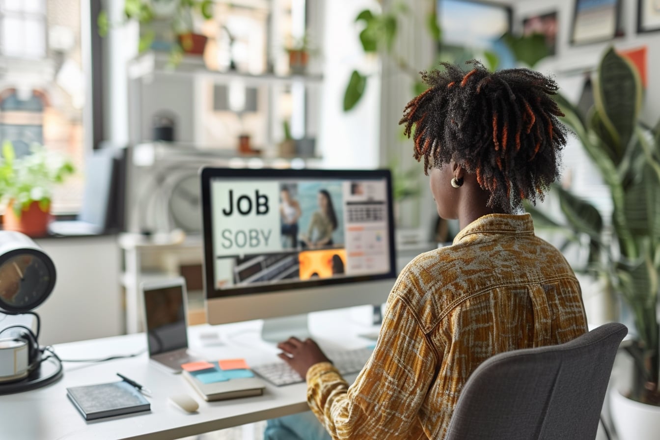 Personne consultant des offres d’emploi à temps plein sur Indeed depuis un ordinateur portable