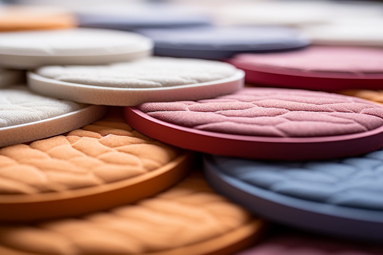 Salon lumineux et apaisant avec rideaux épais, tapis et panneaux acoustiques décoratifs au mur