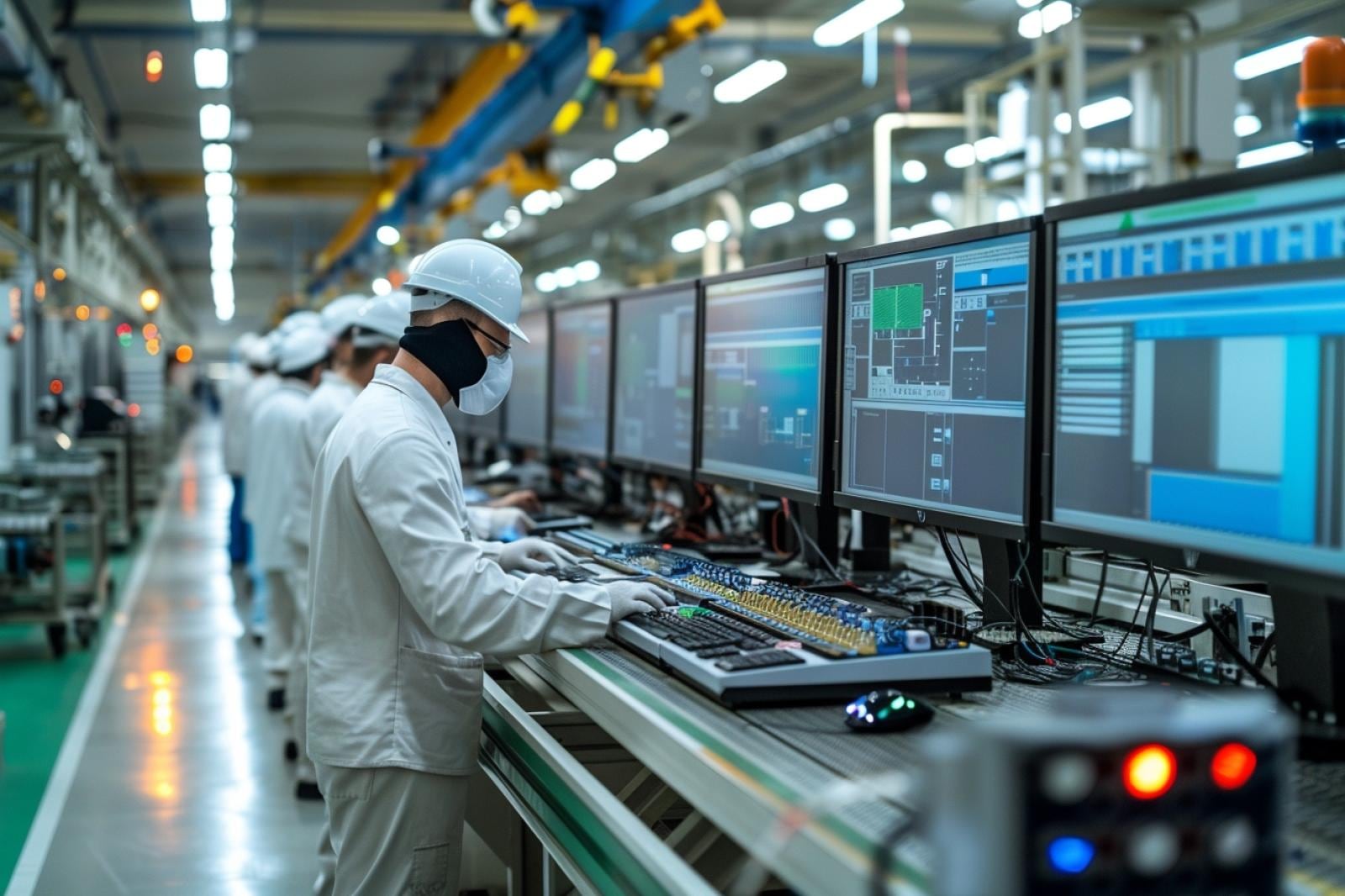 Planificateur de production analysant des besoins en matières et un planning de fabrication sur écran
