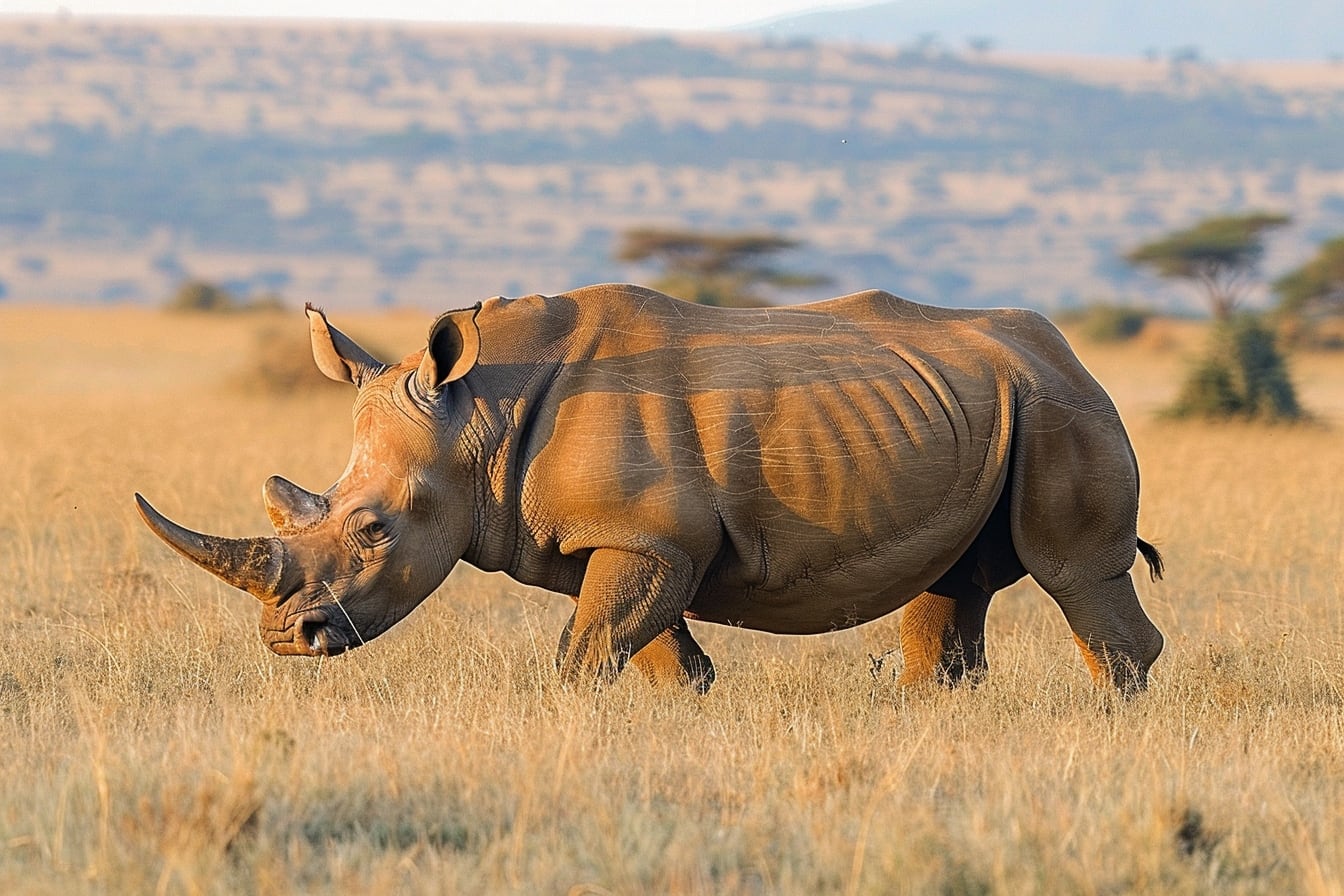 Rhinocéros noir dans une réserve africaine au milieu d’une végétation de savane