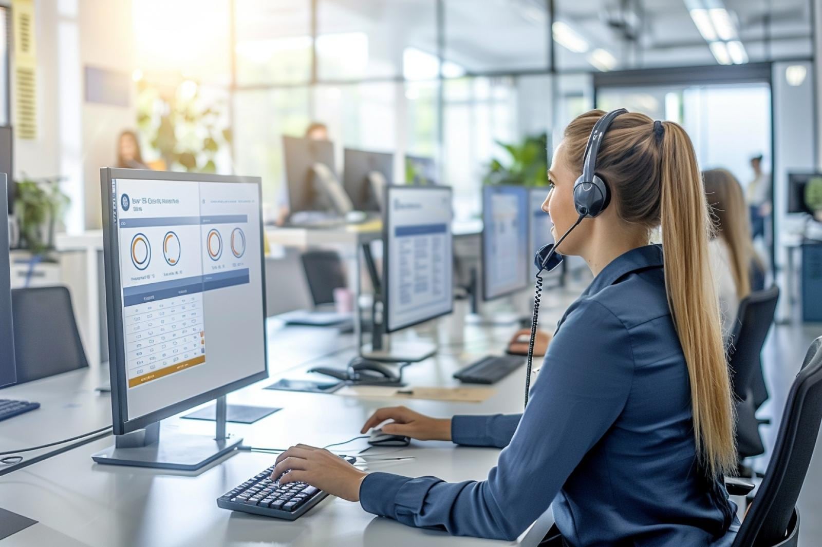 Équipe de service client consultant un tableau de tickets et répondant aux demandes clients sur ordinateur