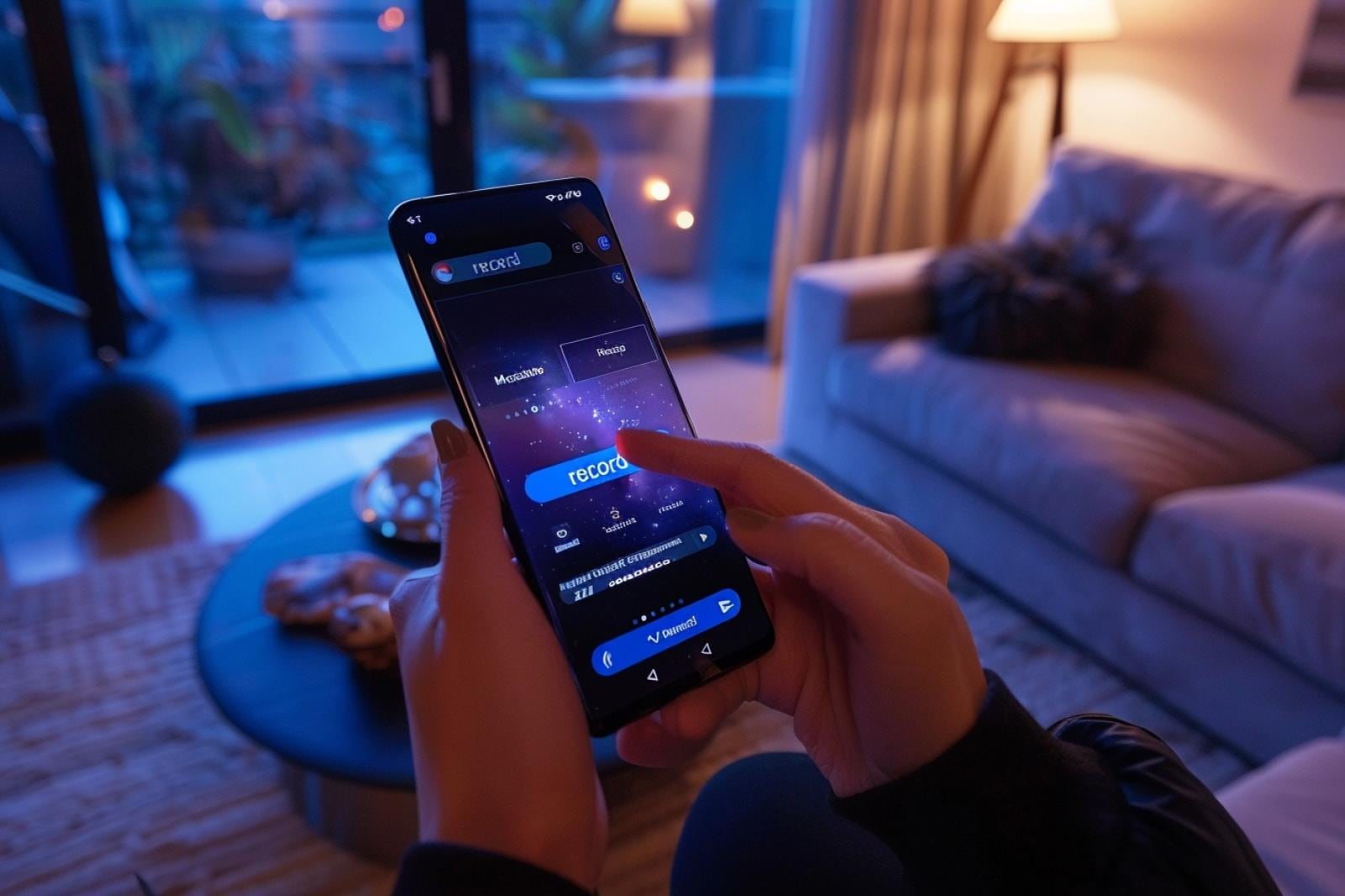 Smartphone affichant une conversation Messenger avec une vidéo prête à être enregistrée