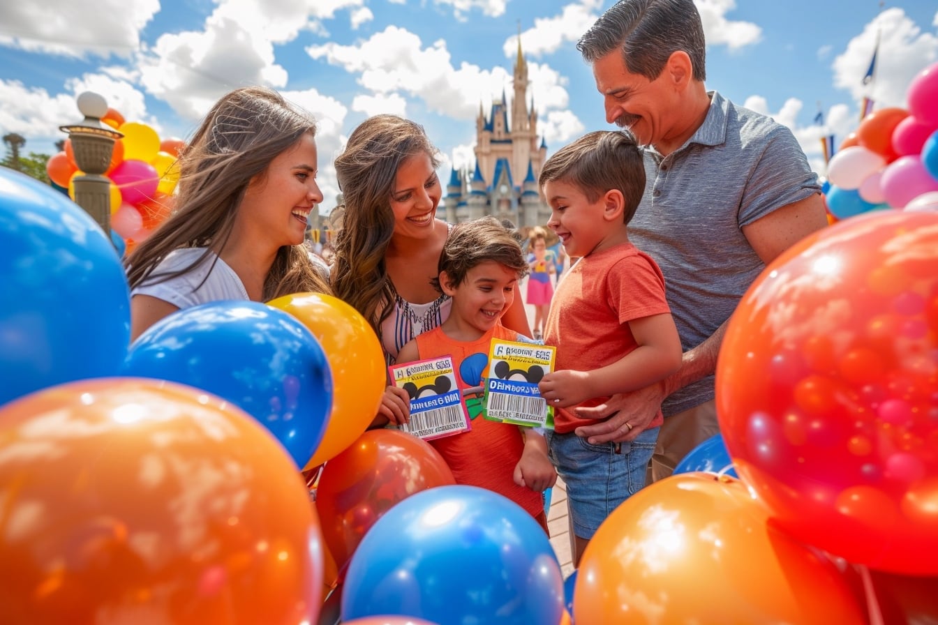 Famille préparant ses billets Disney et un calendrier de visite avant une journée à Disneyland Paris