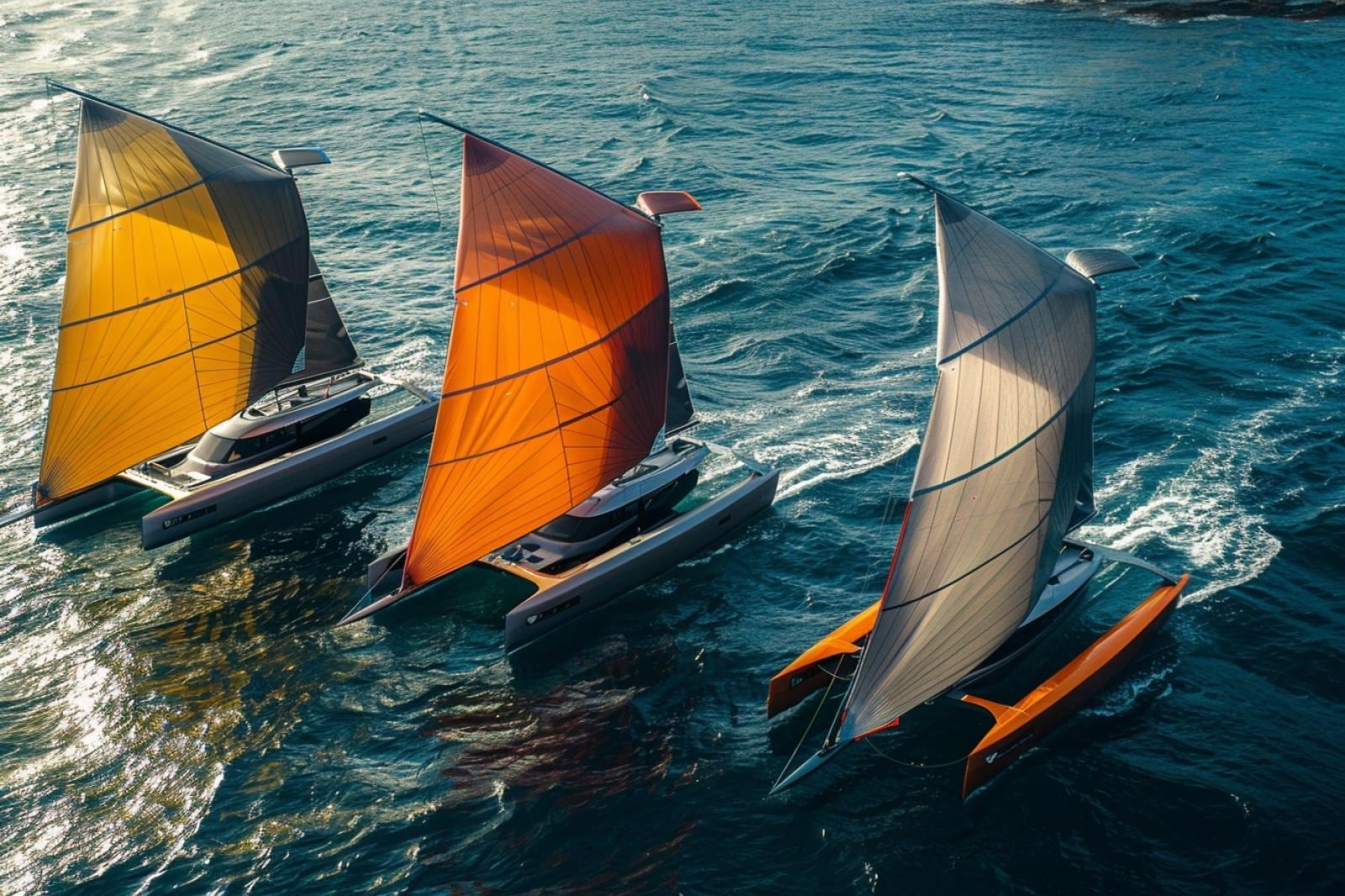Voilier de plaisance naviguant au près avec une grand-voile moderne et un foc blanc bien réglé