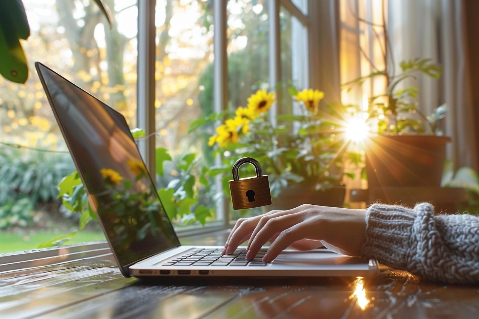 Personne sécurisant son compte Gmail sur un ordinateur portable avec un mot de passe et une validation en deux étapes